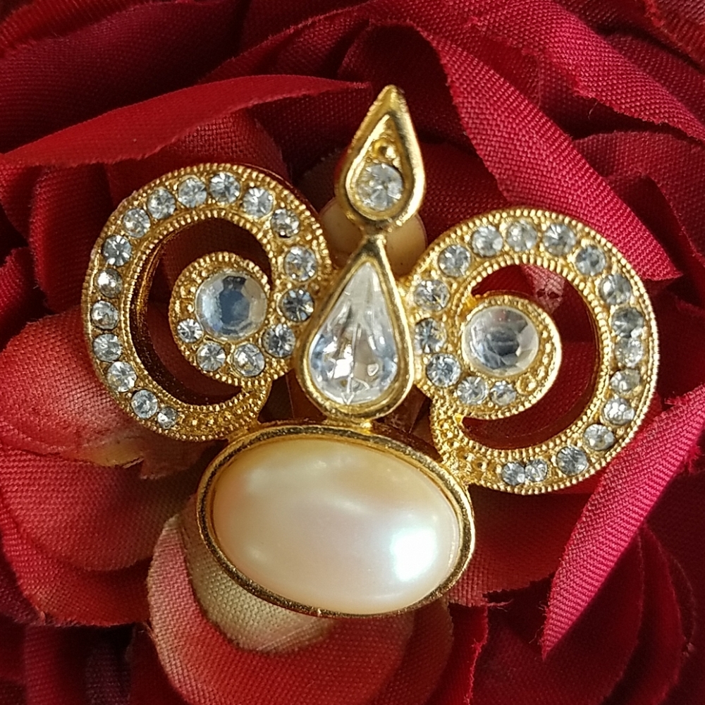 EARRINGS VTG PEARL & CRYSTAL